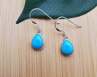 SoCute925 Small Simple Teardrop Blue Turquoise Dangle Earrings | Blue Stone Earrings | Sterling Silver Earrings | Small Turquoise Earrings