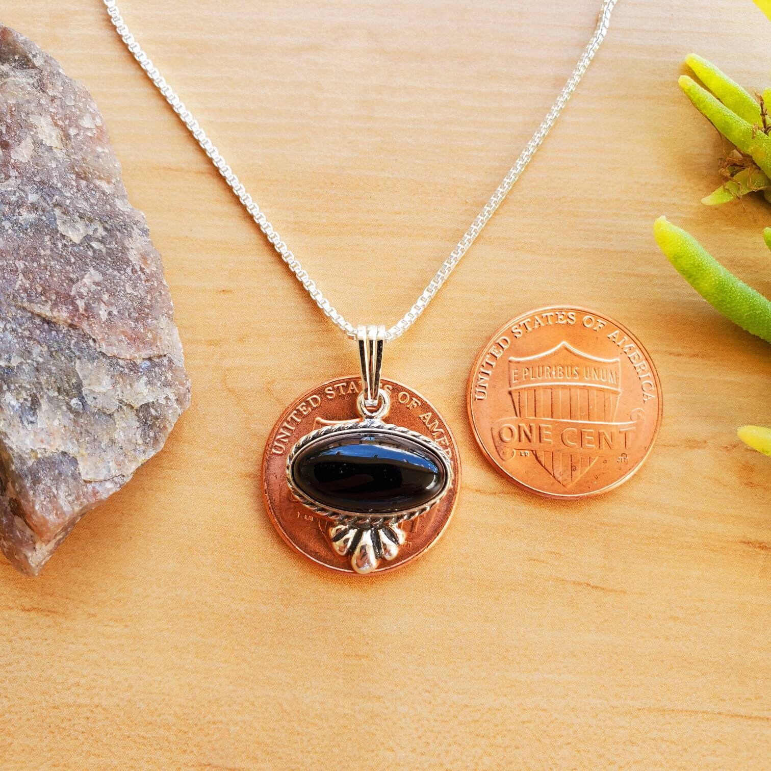 Socute925 Black Necklace Pendant With Silver Box Chain