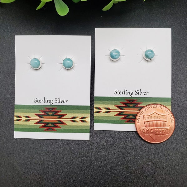 5mm Small Larimar Stud Earrings | Larimar Post Earrings | Sterling Silver Small Posts | Silver Posts | Everyday | Tiny Studs | Made in USA