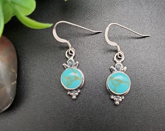 Dainty Turquoise Earrings | Turquoise Dangle Earrings | Sterling Silver Dangle Earrings | Silver Kingman Turquoise Jewelry | Made in USA