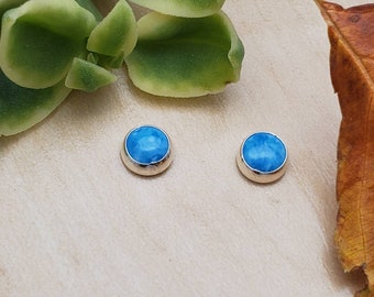 SoCute925 5mm Denim Lapis Stud Earrings | Blue Denim Post Earrings | Sterling Silver Blue Studs | Dainty Denim Blue Stud Earring Made in USA