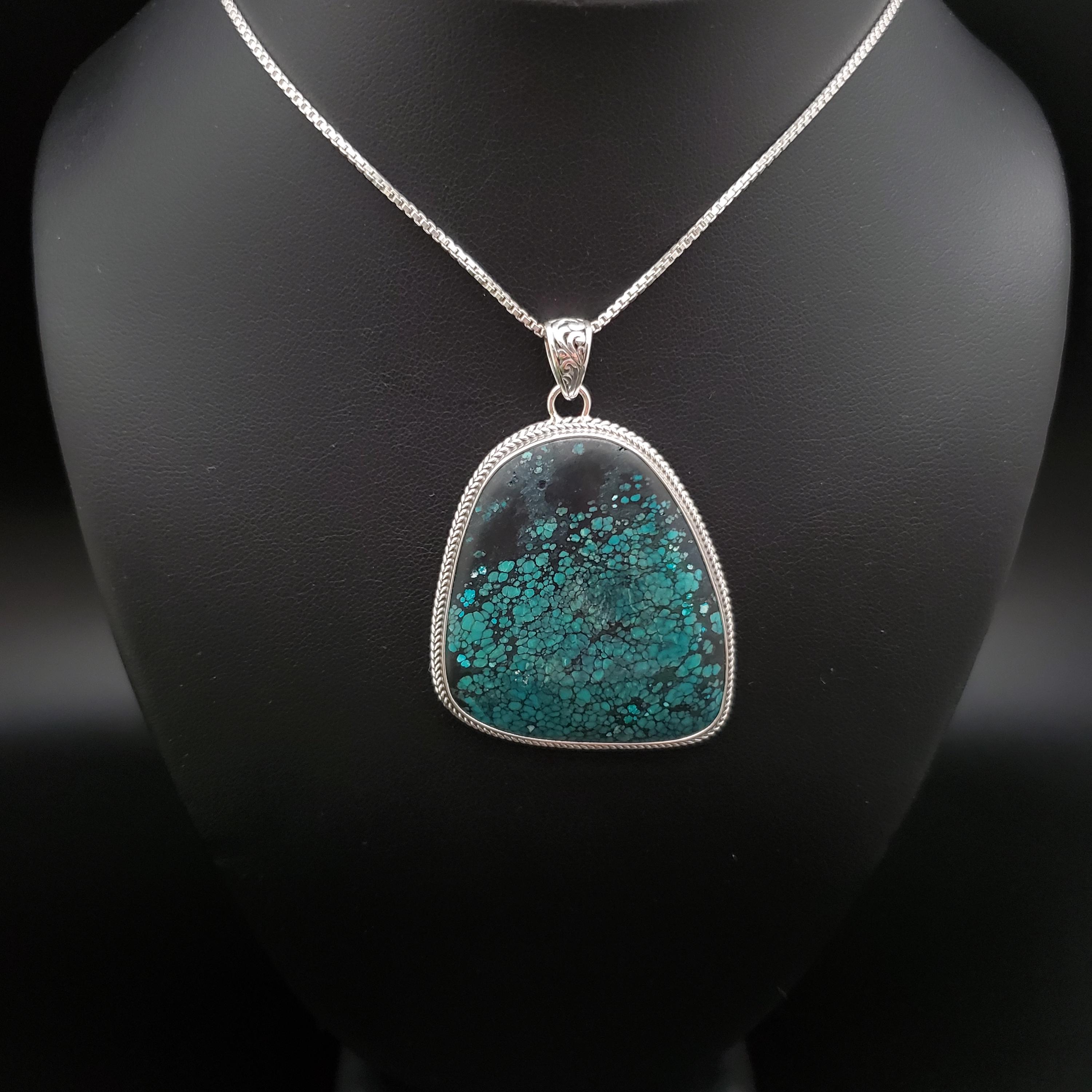 STN #16 | Huge Tibetan Turquoise Necklace Pendant With Silver Chain ...