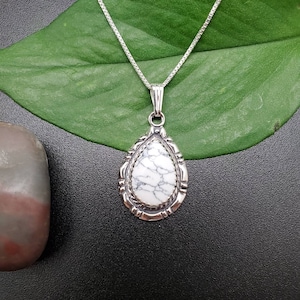 SoCute925 White Buffalo Turquoise Necklace | Sterling Silver White Turquoise Pendant With Silver Box Chain Necklace 18&quot; | Turquoise Necklace