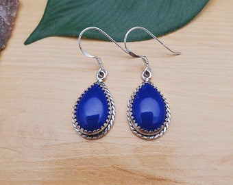 SoCute925 Dainty Blue Lapis Teardrop Earrings | Big Teardrop Blue Lapis Dangle Earrings | Sterling Silver Dangle Earrings | Lapis Earrings