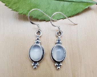 SoCute925 Dainty White Moonstone Earrings | Sterling Silver Dangle Earrings | Healing Moonstone Jewelry | Moonstone Earrings Made in USA