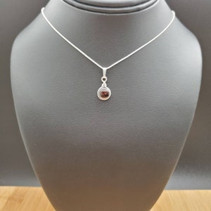 Pu&ograve; includere: Una collana con catena d'argento con un piccolo ciondolo rotondo con una pietra preziosa marrone scuro.