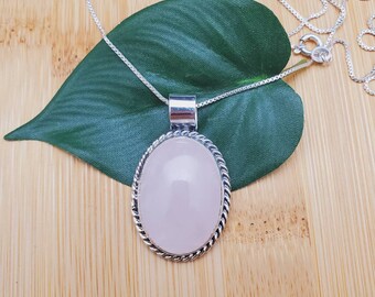 STN #356 | Sterling Silver Rose Quartz Pendant Options With Silver Chain | Big Rose Quartz Gemstone Pendant | Southwest Pendant Gift For Her
