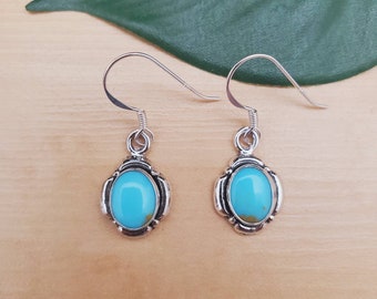 SoCute925 Turquoise Dangle Earrings | Kingman Turquoise Earrings | Sterling Silver Earrings | Turquoise Southwestern Jewelry Made in USA