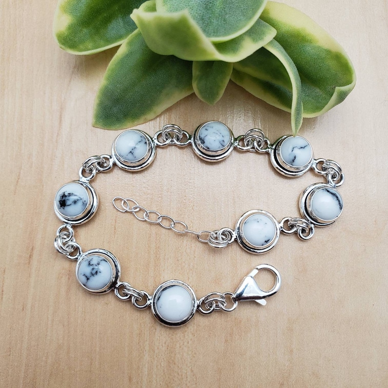White Turquoise Link Bracelet Made in USA SoCute925 White Turquoise Bracelet White Buffalo Turquoise Jewelry Sterling Silver Bracelet