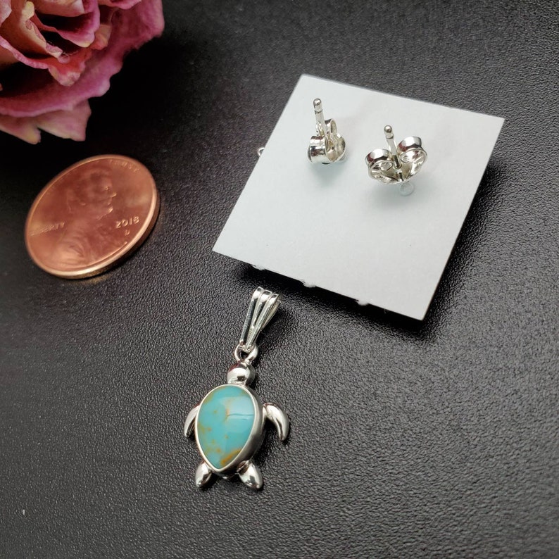 Pendant SoCute925 Sea Turtle Earrings And Pendant Set Kingman Turquoise Teardrop Earrings