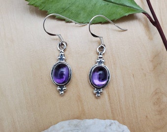 SoCute925 Dainty Purple Amethyst Dangle Earrings | Small Amethyst Earrings | Sterling Silver Amethyst Southwestern Earrings | Made in USA