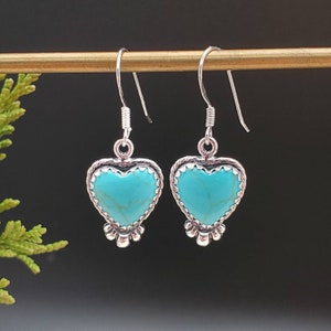 SoCute925 Kingman Turquoise Heart Sterling Silver Hook Earrings | Sterling Turquoise Drop Earrings | Made in USA