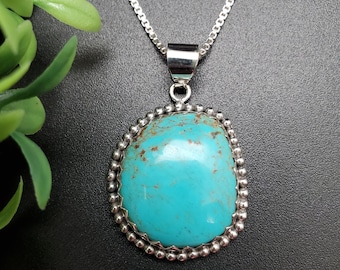 IGM#05 | Arizona Turquoise Pendant With Silver Chain | Sterling Silver Turquoise Necklace Pendant | Kingman Turquoise Southwestern Jewelry