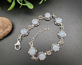 Blaues Spitzen Achat Armband | Sterling Silber Blaue Spitze Achat Gliederarmband | Boho Silber Blau Stein Armband | Edelstein Armband Made in USA