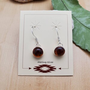 SoCute925 8mm Baltic Amber Earrings | Amber Dangle Earrings | Yellow Gemstone Earrings | Sterling Silver Jewelry | Amber Earring Made in USA