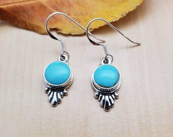 SoCute925 Dainty Turquoise Earrings | Turquoise Dangle Earrings | Sterling Silver Dangle Earrings | Kingman Turquoise Jewelry Made in USA