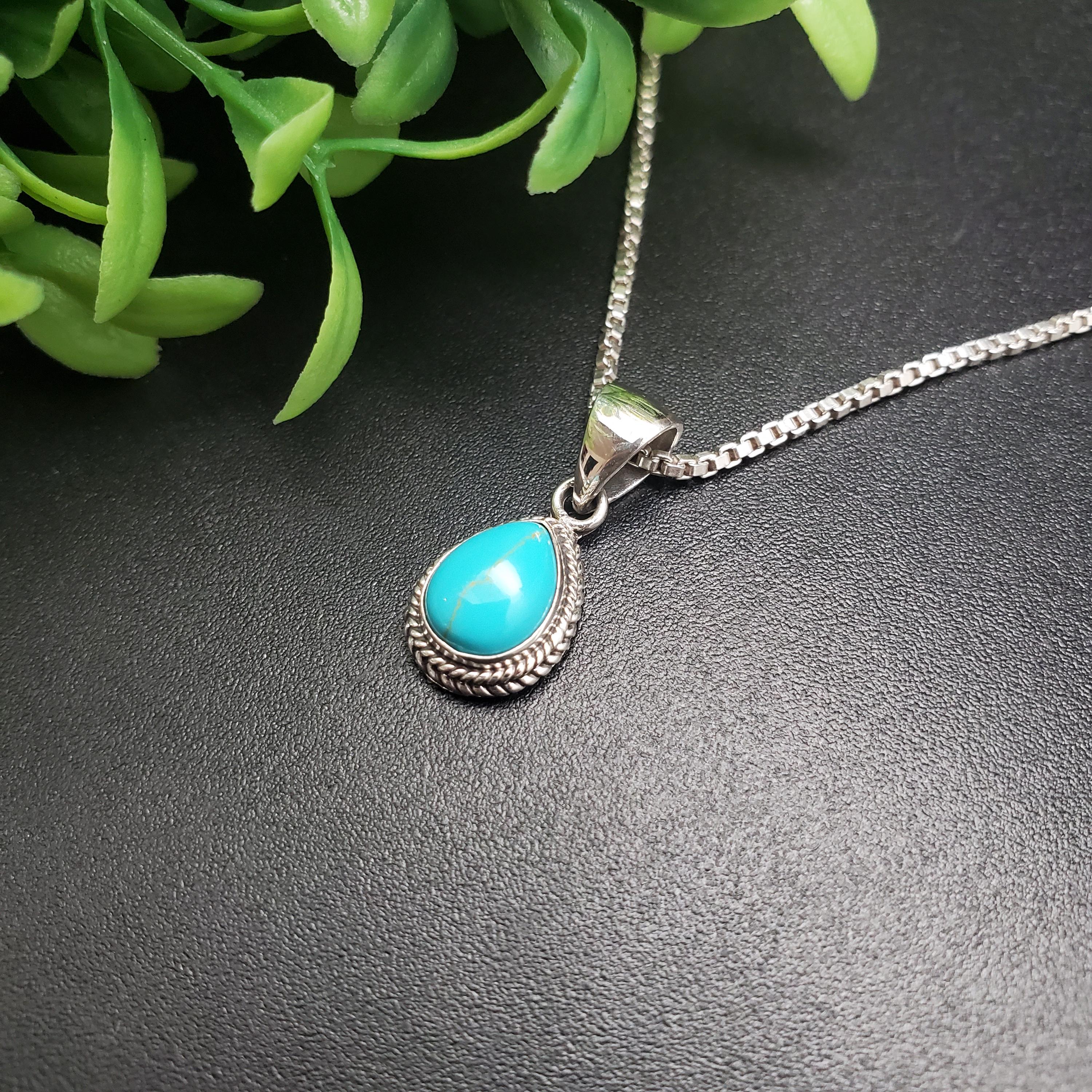 STN #119 | Dainty Teardrop Kingman Turquoise Necklace Pendant With