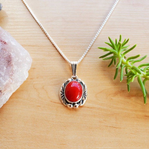 Sterling Silver Red Coral Pendant Sterling Silver Red Coral Pendant