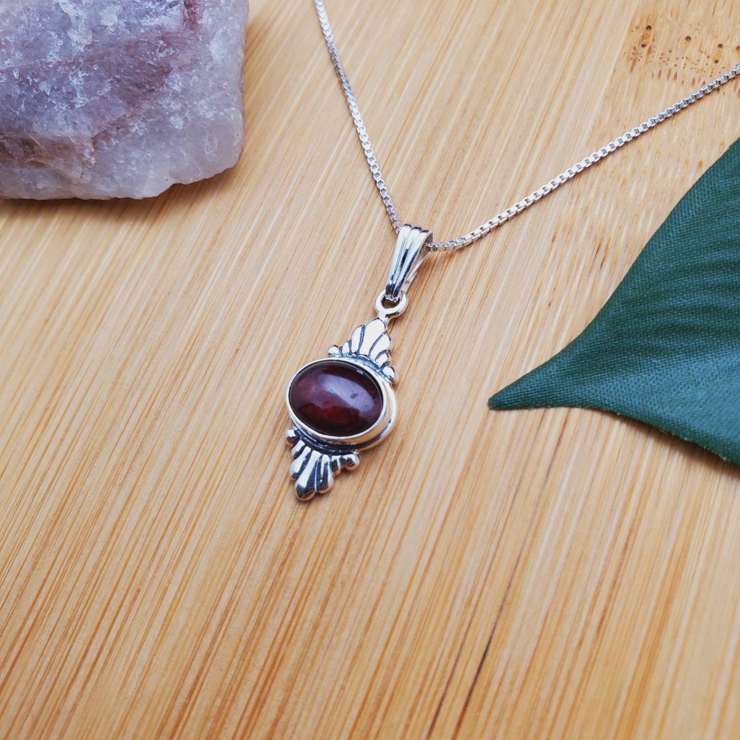SoCute925 Dainty Red Garnet Necklace Pendant With Silver Box | Etsy