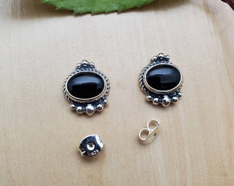 SoCute925 Black Onyx Stud Earrings | Black Studs | Black Onyx | Black Onyx Oval Studs | Black Onyx Jewelry | Silver Studs | Made in USA