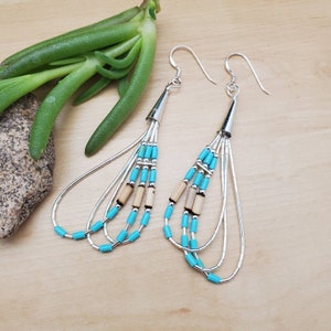 SoCute925 Liquid Silver Earrings | Sterling Silver Kingman Turquoise Jewelry | Multi Strand | Liquid Silver Dangles | Southwest Earrings