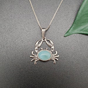 Larimar Crab Necklace Pendant With Silver Chain Necklace | Sterling Silver Blue Larimar Necklace | Dainty Blue Crab Pendant | Made in USA