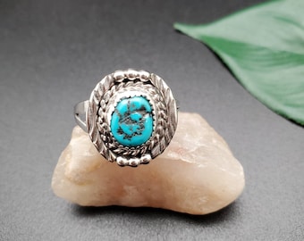J #R12 Zierlicher Damenring mit Blauem Türkis | Dornröschen Türkis Ring | Sterling Silber Türkis Ring | Schmuck des Südwestens
