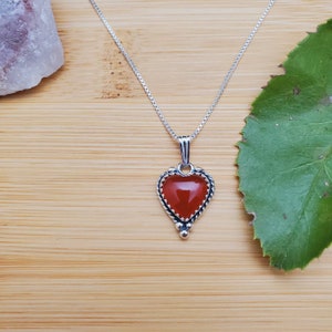 SoCute925 Lovely Heart Carnelian Necklace Pendant With Silver Box Chain Necklace 18" | Dainty Sterling Silver Carnelian Necklace Made in USA