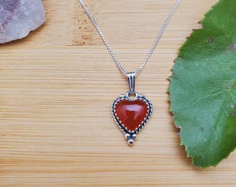 SoCute925 Lovely Heart Carnelian Necklace Pendant With Silver Box Chain Necklace 18&quot; | Dainty Sterling Silver Carnelian Necklace Made in USA