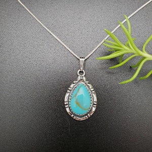 SoCute925 Kingman Turquoise Pendant With Sterling Silver Chain 18" | Silver Turquoise Necklace Pendant | Southwestern Necklace | Made in USA