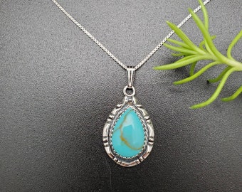 SoCute925 Kingman Turquoise Pendant With Sterling Silver Chain 18" | Silver Turquoise Necklace Pendant | Southwestern Necklace | Made in USA