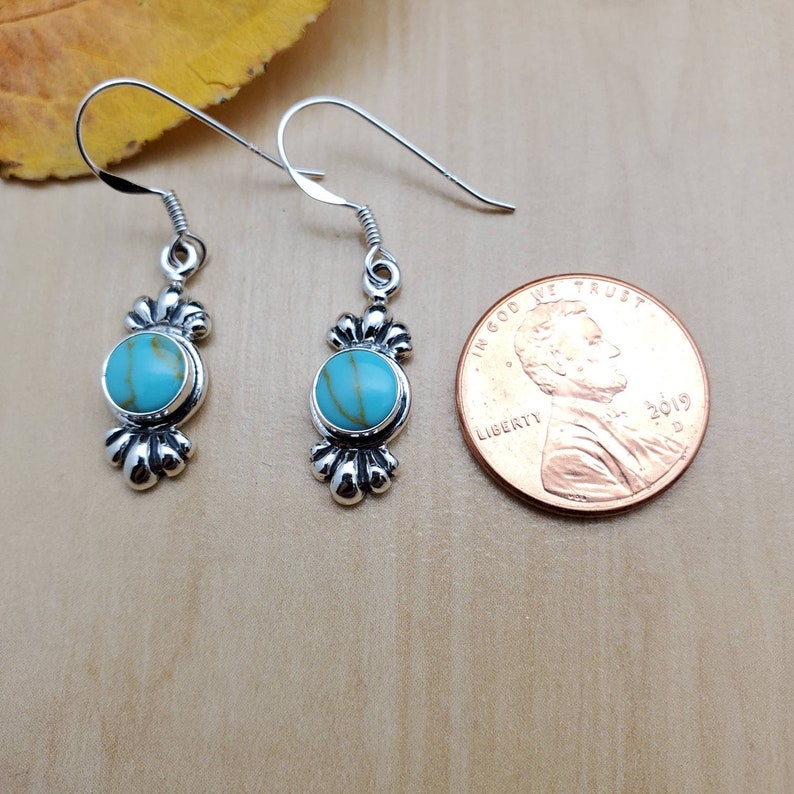 Gift For Her SoCute925 Small Kingman Turquoise Earrings 925 Sterling Silver Turquoise Dangle Earrings Dainty Turquoise Silver Earrings