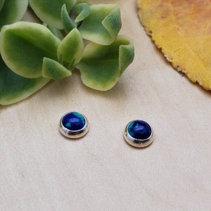 SoCute925 5mm Azurite Malachite Studs | Sterling Silver Post Earrings | Blue Green Studs | Everyday Earrings | Azurite Studs Made in USA