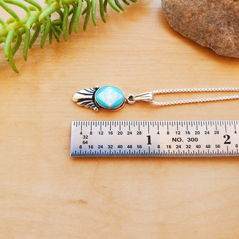 SoCute925 Dainty White Opal Turquoise Necklace Pendant With Silver Box Chain Necklace 18 Sterling Silver Necklace Dainty Necklace