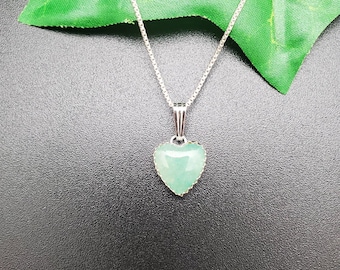 Heart Green Aventurine Necklace Pendant With Silver Box Chain  | Simple Green Stone Necklace | Sterling Silver Healing Aventurine Necklace