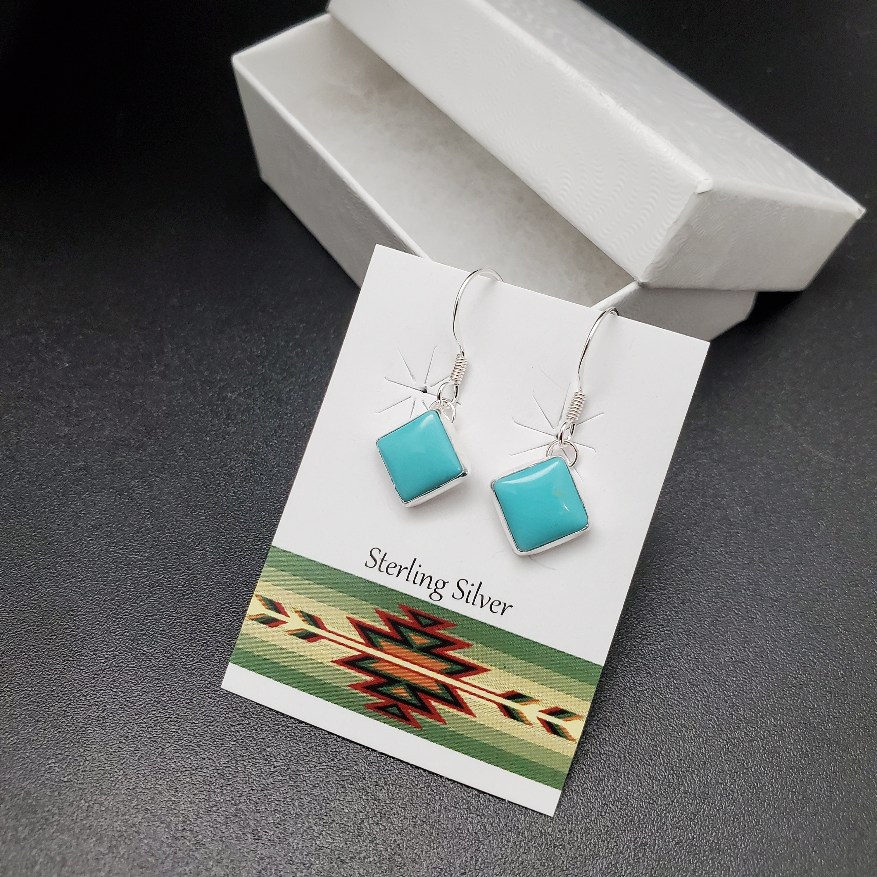 【THEAIRTOWN】popping sk ★2color Socute925 Small Square Turquoise Dangle Earrings | Very