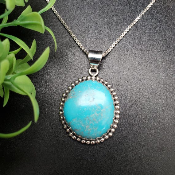 IGM#51 Unique Kingman Turquoise Pendant With Sterling Silver Chain