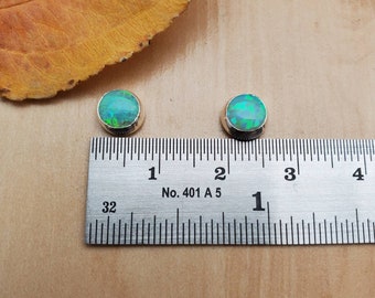 SoCute925 6mm Opal Stud Earrings | Lime Green Opal Post Earrings | Sterling Silver Stud Earrings | Fire Opal Jewelry | Dainty Green Earrings