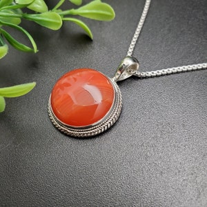 STN #03 | Big 18mm Round Red Agate Necklace Pendant With Silver Chain Necklace | Sterling Silver Red Agate Necklace | Agate Pendant Necklace