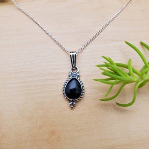 SoCute925 Small Black Onyx Pendant | Sterling Silver Black Onyx Pendant With 18&quot; Silver Chain | Small Black Teardrop Necklace | Made in USA
