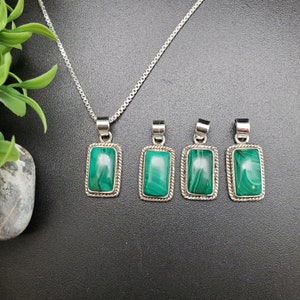 STN #273 | 8x14mm Rectangle Green Malachite Necklace Pendant With Option of Silver Chain | Sterling Silver Green Malachite Southwest Pendant