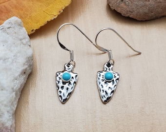 Small Arrowhead Earrings | Sterling Silver Arrowhead Small Turquoise Earrings | Arrowhead Dangle Earrings | Tiny Turquoise Arrowhead Jewelry