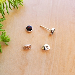SoCute925 5mm Fire black Opal Studs | Sterling Silver Opal Post Earrings | Small Opal Studs | Dainty Black Opal Jewelry | Made in USA