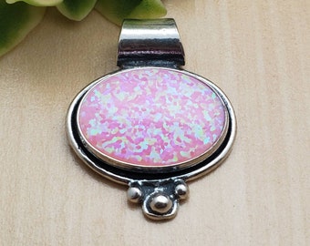 Colgante de ópalo rosa con diseño deslizante de plata SoCute925 / Colgante de ópalo rosa grande / Colgante del suroeste / Colgante de plata esterlina / Hecho en EE. UU.
