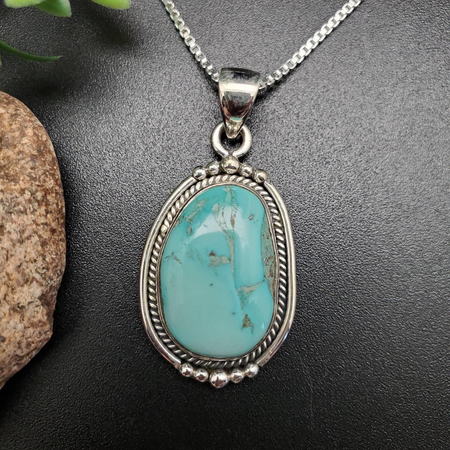 silver925無垢【新品】Native Turquoise 金縄　ペンダント IGM#21 | Arizona Turquoise Pendant With Silver Chain