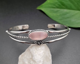 Cuff #15 | Pink Mother of Pearl Bracelet | Sterling Silver Southwest Pink Stone Cuff | Sterling Silver Pink Shell Bracelet Cuff Made in US