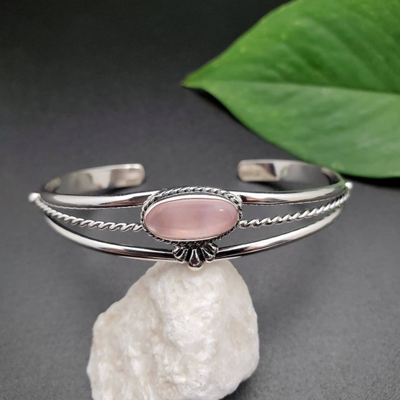 Rose Quartz Cuff Bracelet | Quartz Jewelry | Sterling Silver Cuff Bracelet