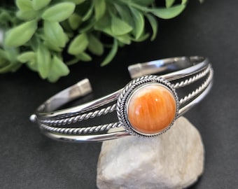 AAC #045 | Lovely Orange Spiny Oyster Bracelet Cuff | Sterling Silver Spiny Oyster Shell Bracelet | Spiny Oyster Shell Southwest Bracelet