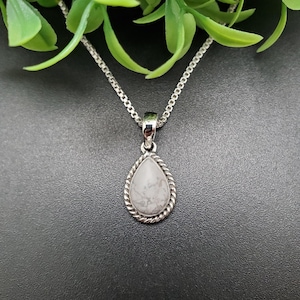 STN #100 |  White Buffalo Turquoise Pendant | Sterling Silver White Turquoise Pendant in Pear Shape | White Buffalo Turquoise Jewelry | USA
