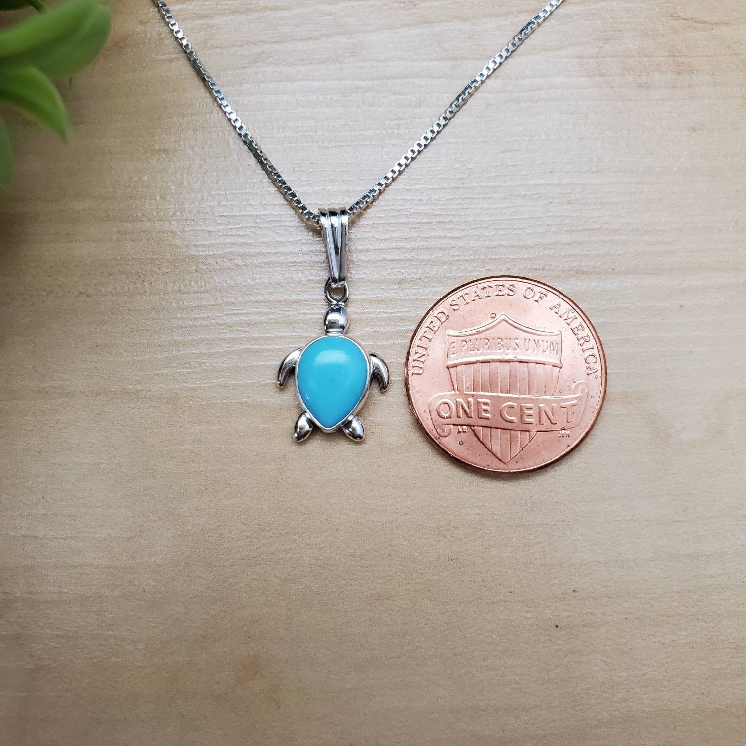 Collier Pendentif Tortue Turquoise Faux - Chaîne Argent 22 Pouces - Occasion